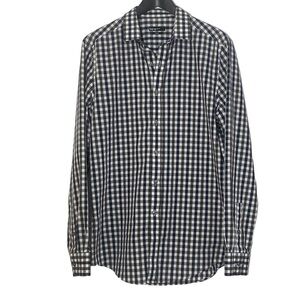 Bar III Slim Fit Gray Blue Check Long Sleeve Button Front Shirt STRETCH Size M.